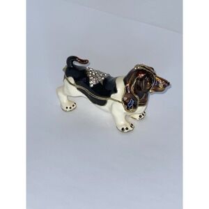Basset Hound Dog Trinket Box Enamel Crystal Hinged Lid Jeweled Collection